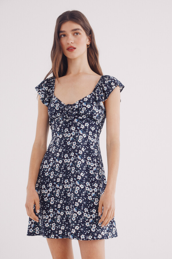 Springfield Vestido corto tirantes volantes estampado marino