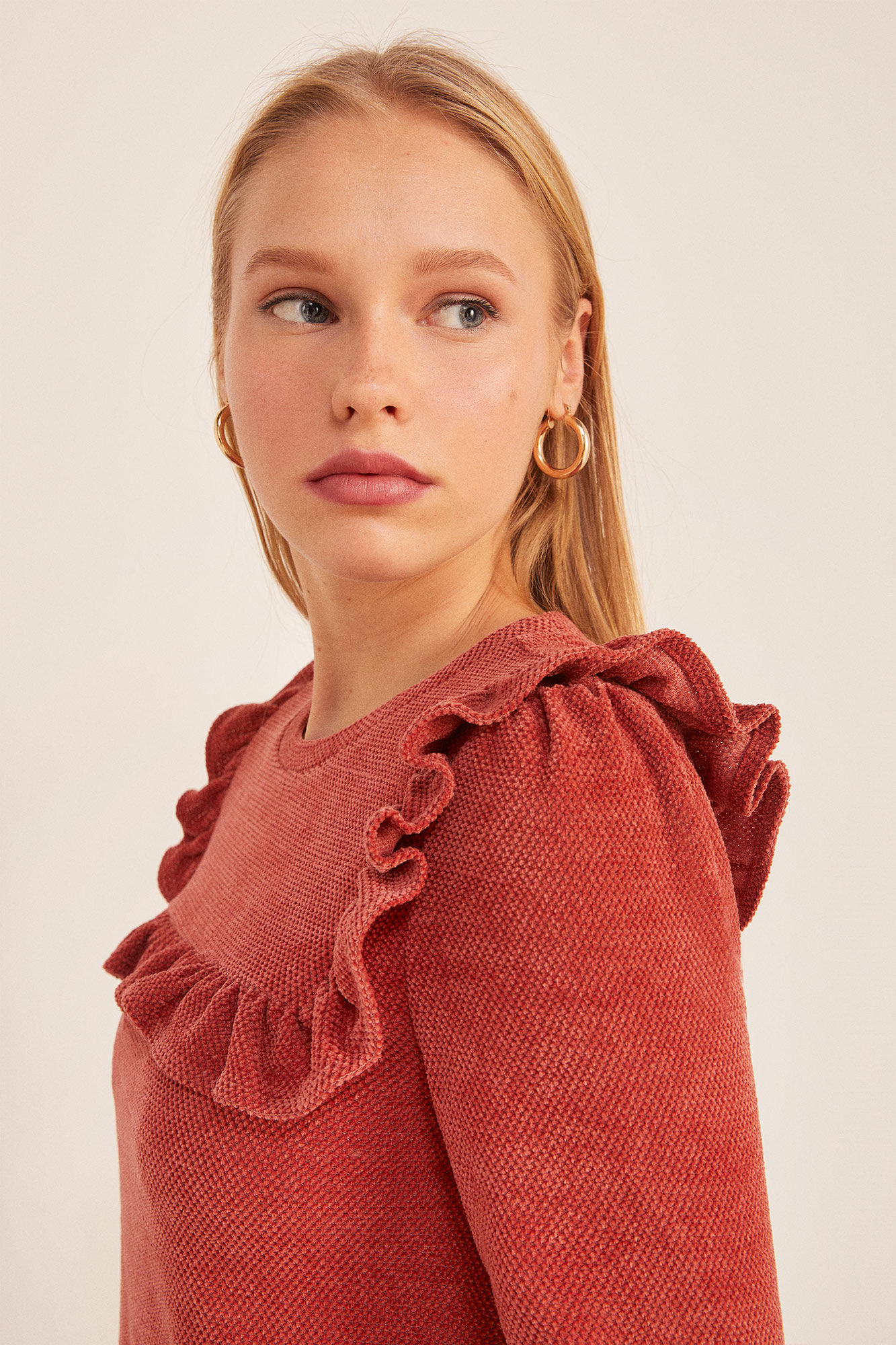 Springfield Playera Chenilla Volante Canes&uacute; naranja