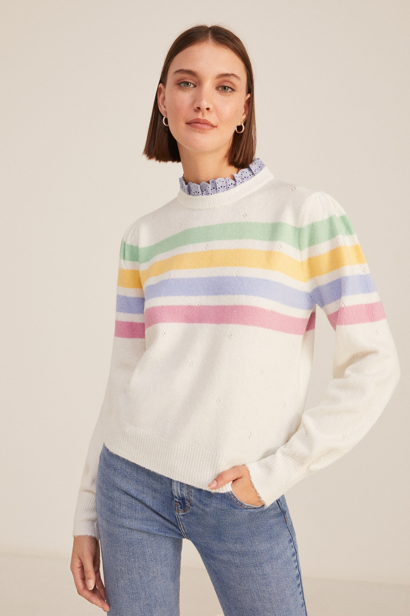 Springfield Su&eacute;ter Rayas Cuello Camisero beige