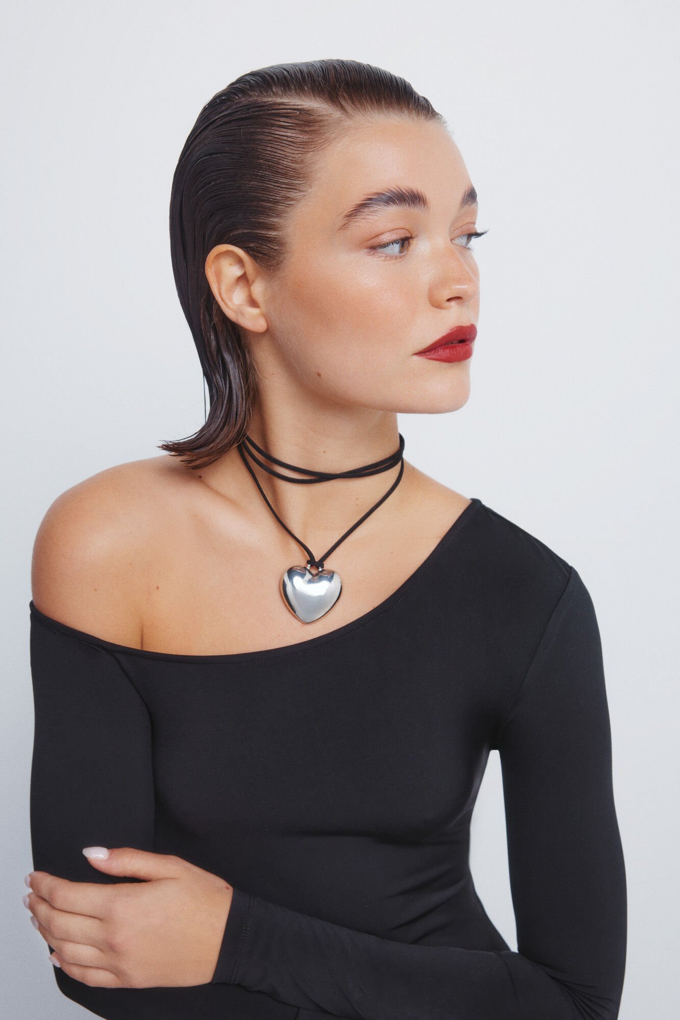 Springfield Vestido midi drapeado con escote asim&eacute;trico  negro