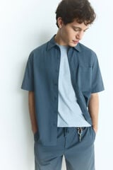 Springfield Camisa manga corta tencel azul