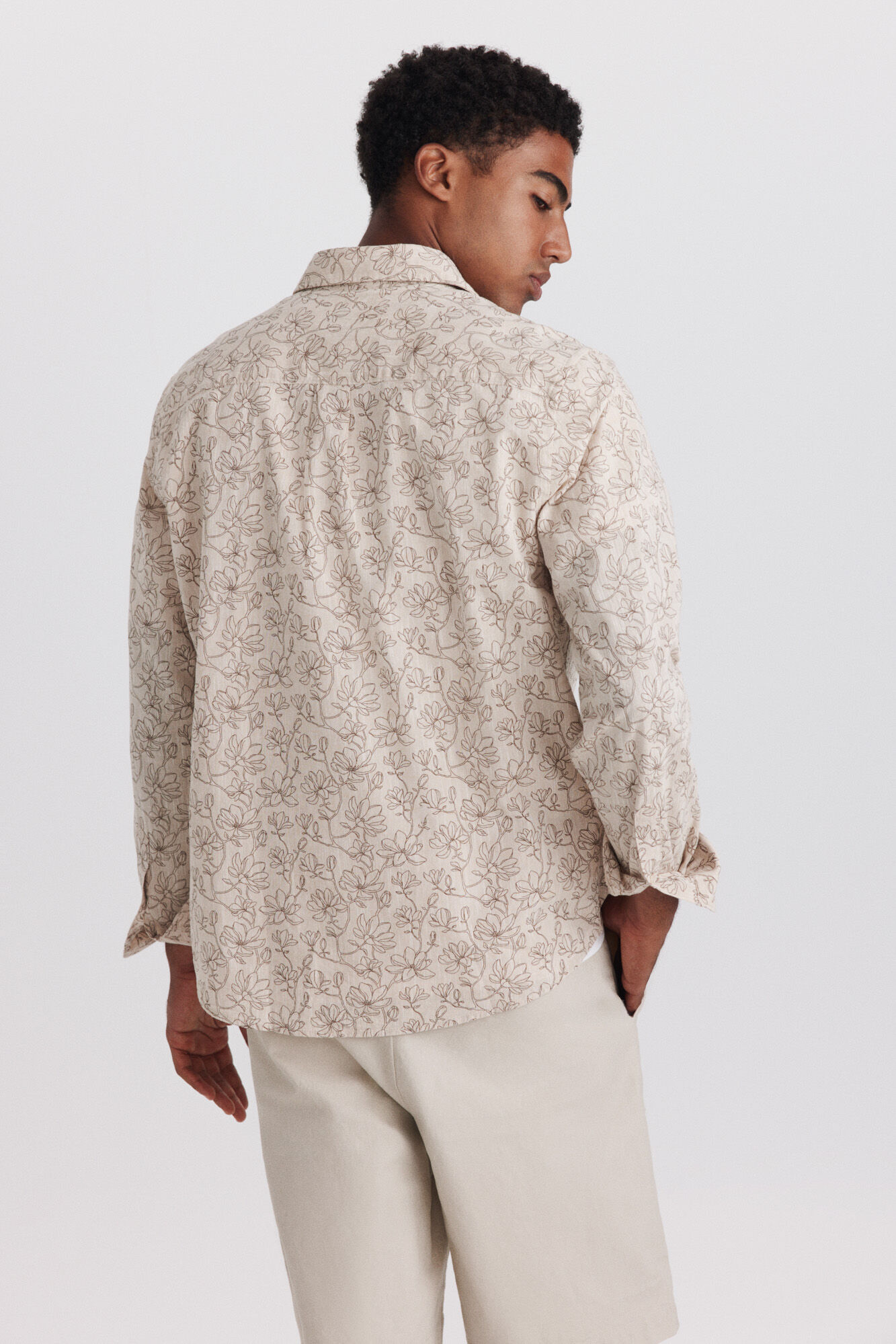 Springfield Camisa de lino a rayas beige