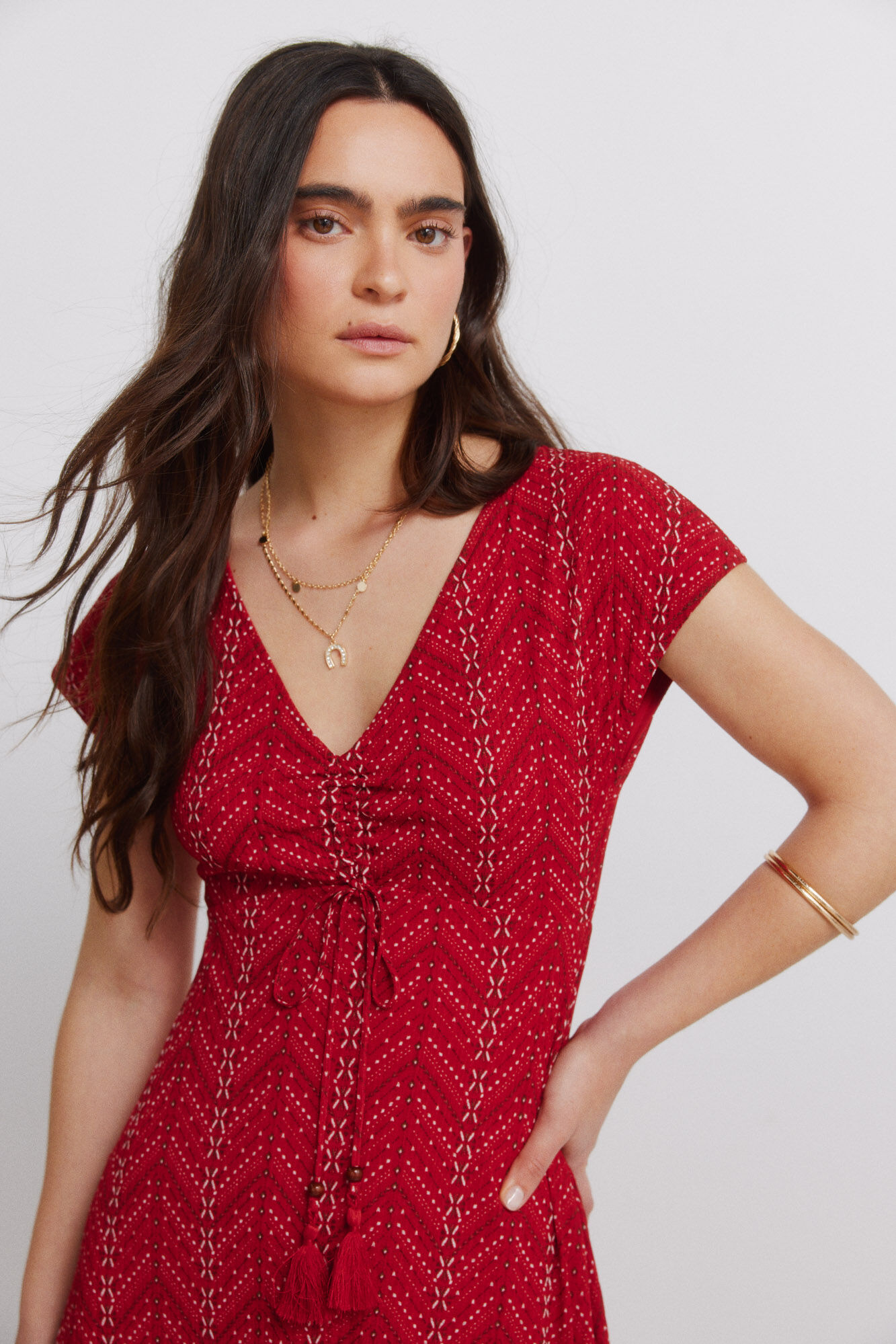 Springfield Vestido midi con frunces y lazo
