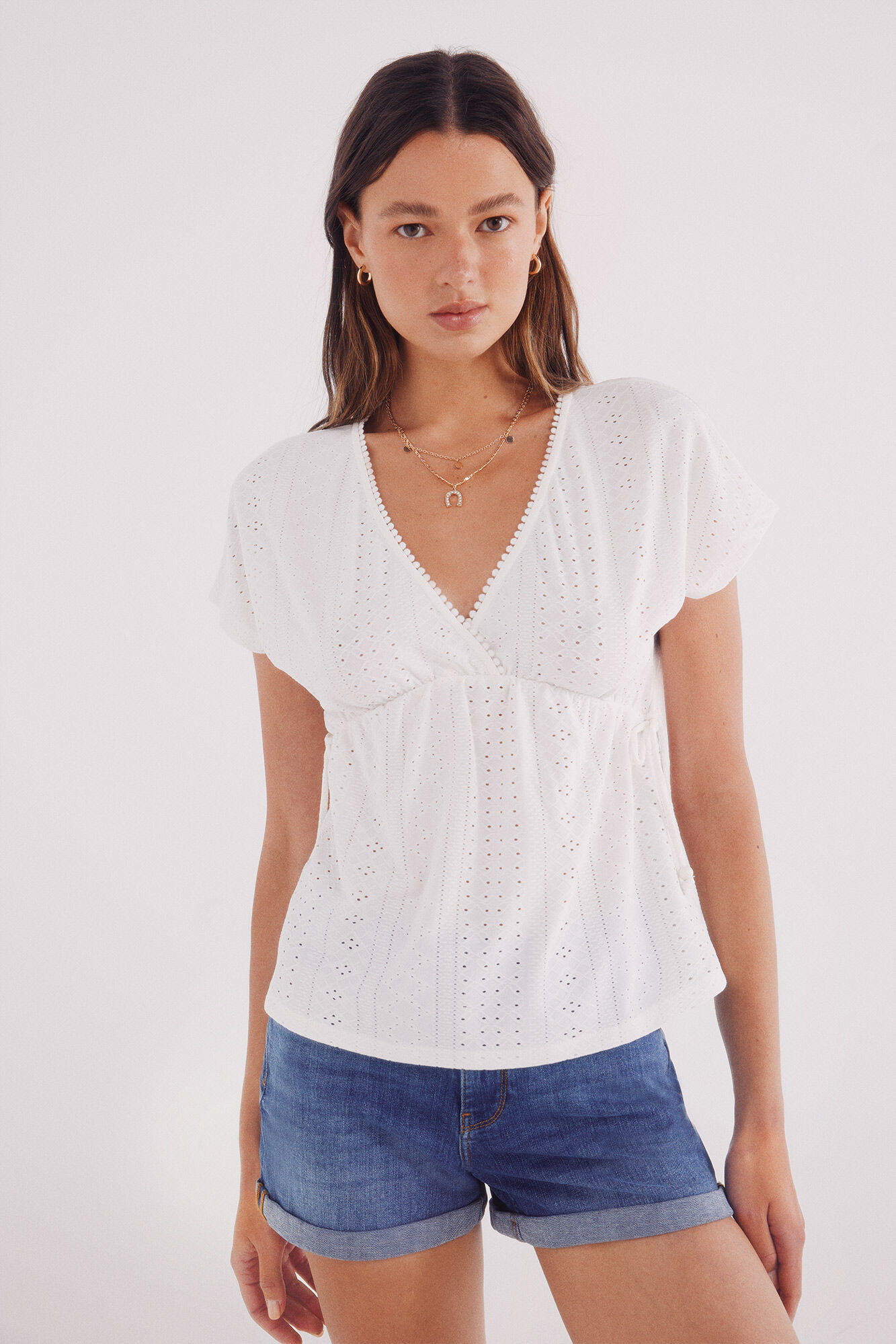 Springfield Top bordado suizo lazos cintura