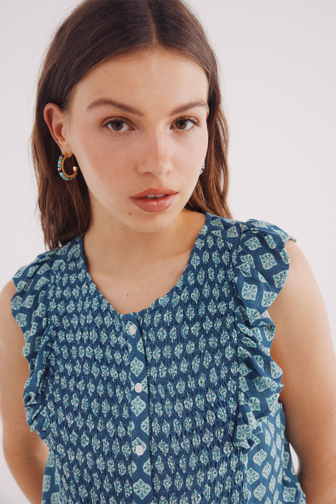 Springfield Blusa de nido de abeja con botones