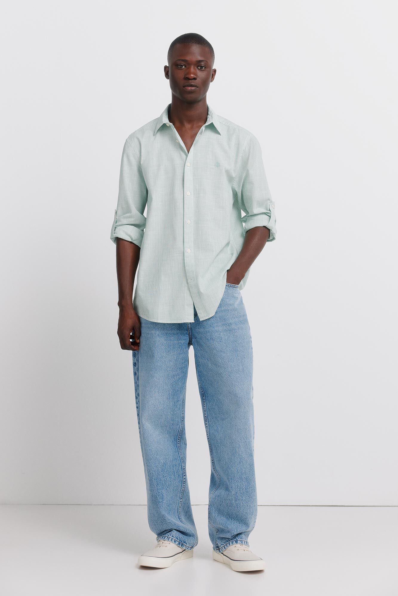 Springfield Camisa ligera de micro rayas verde