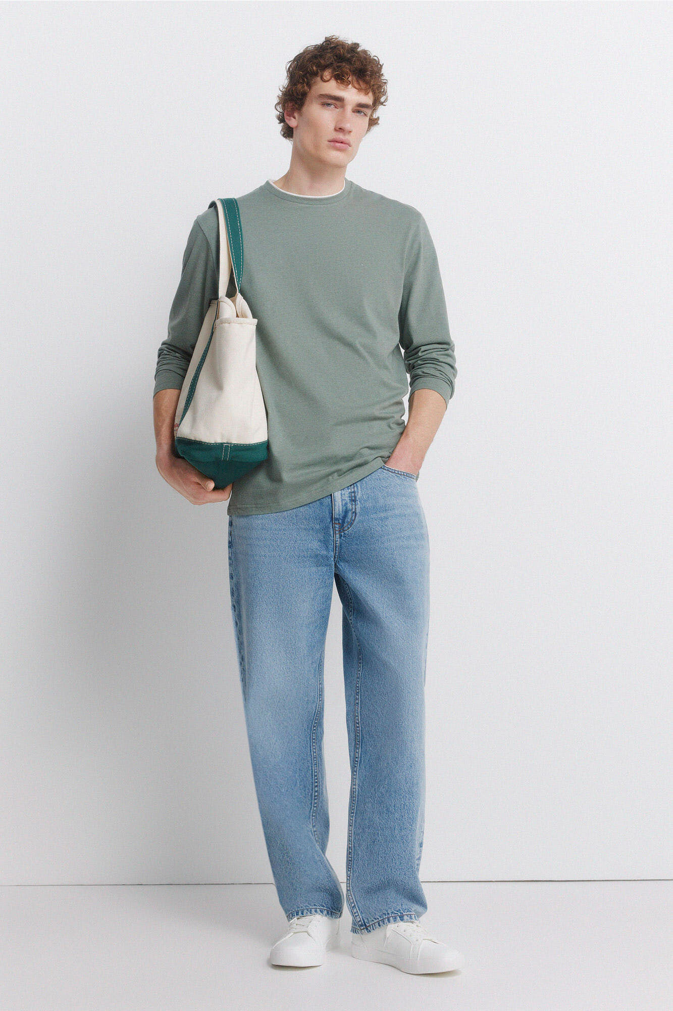 Springfield Camiseta manga larga doble efecto melange verde