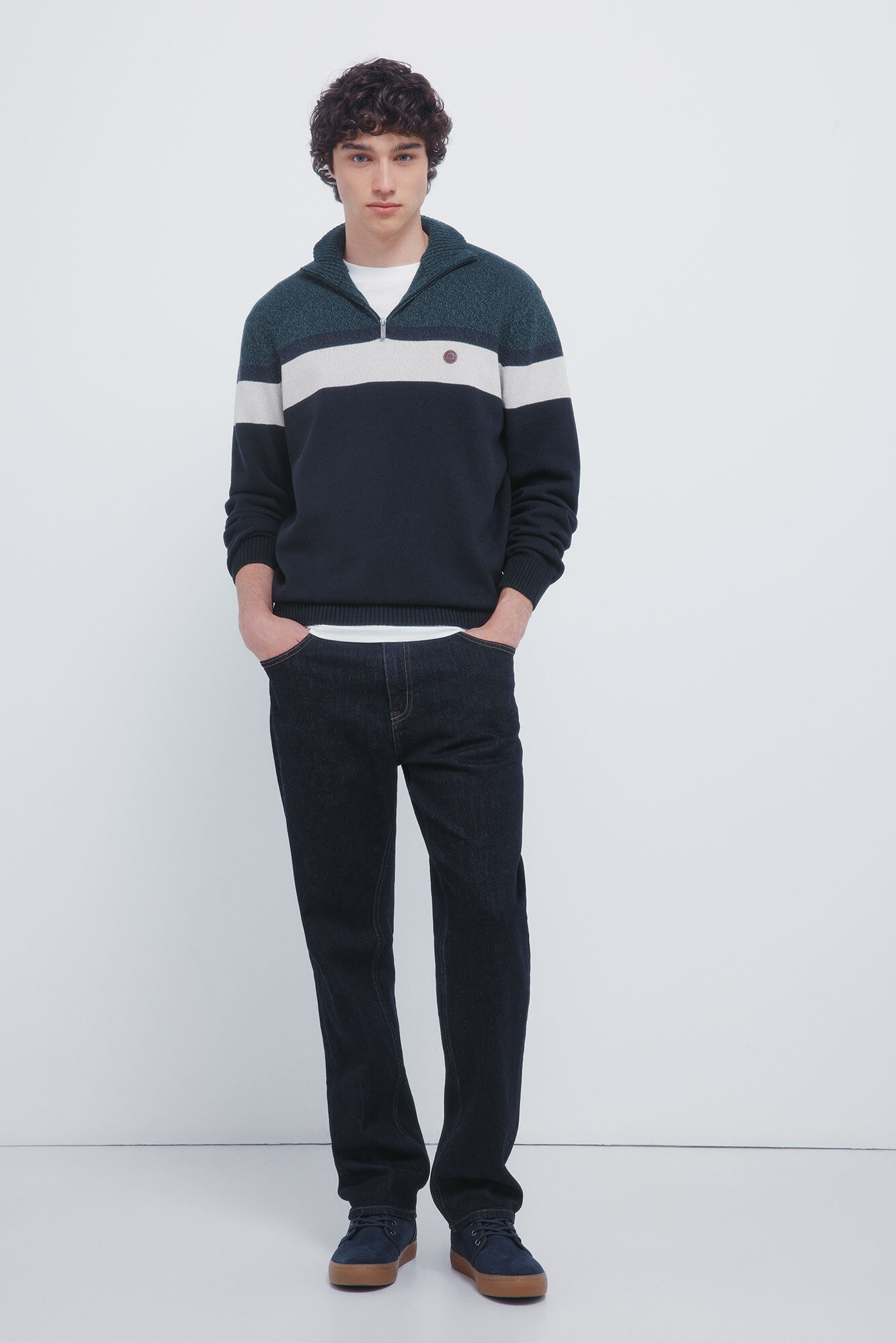 Springfield Jersey con cierre y bloques de color caza oscuro