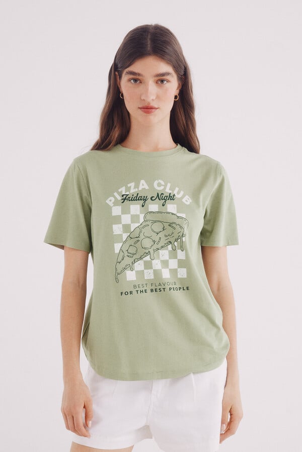 Springfield Playera "Pizza club" marfil