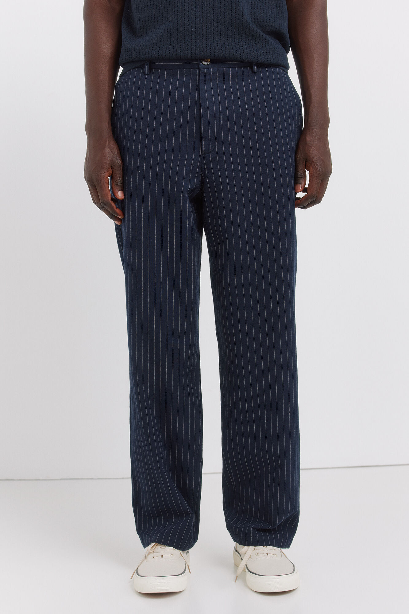 Springfield Pantal&oacute;n chino de lino a rayas straight fit