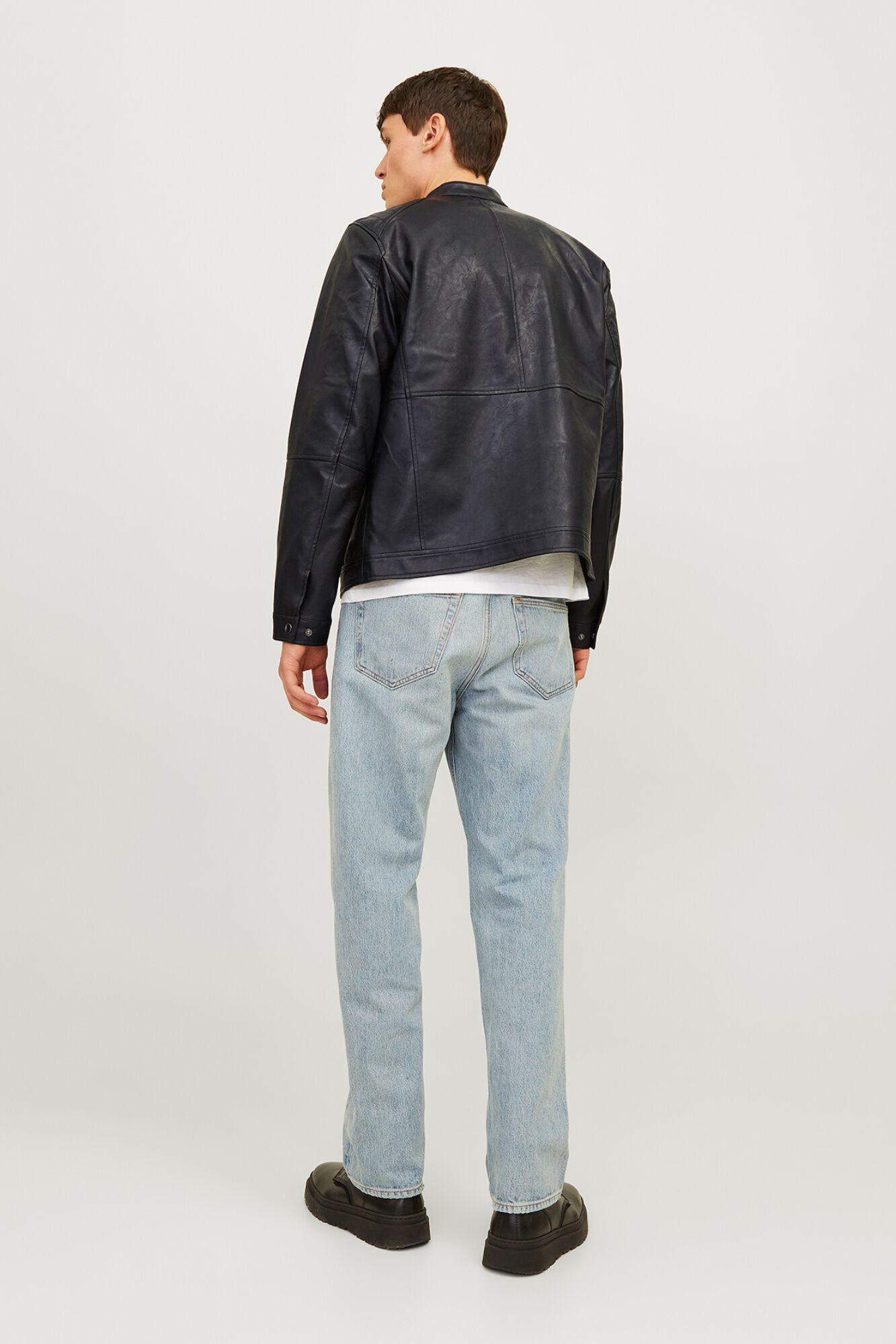 Jack & Jones Chamarra biker efecto piel negro