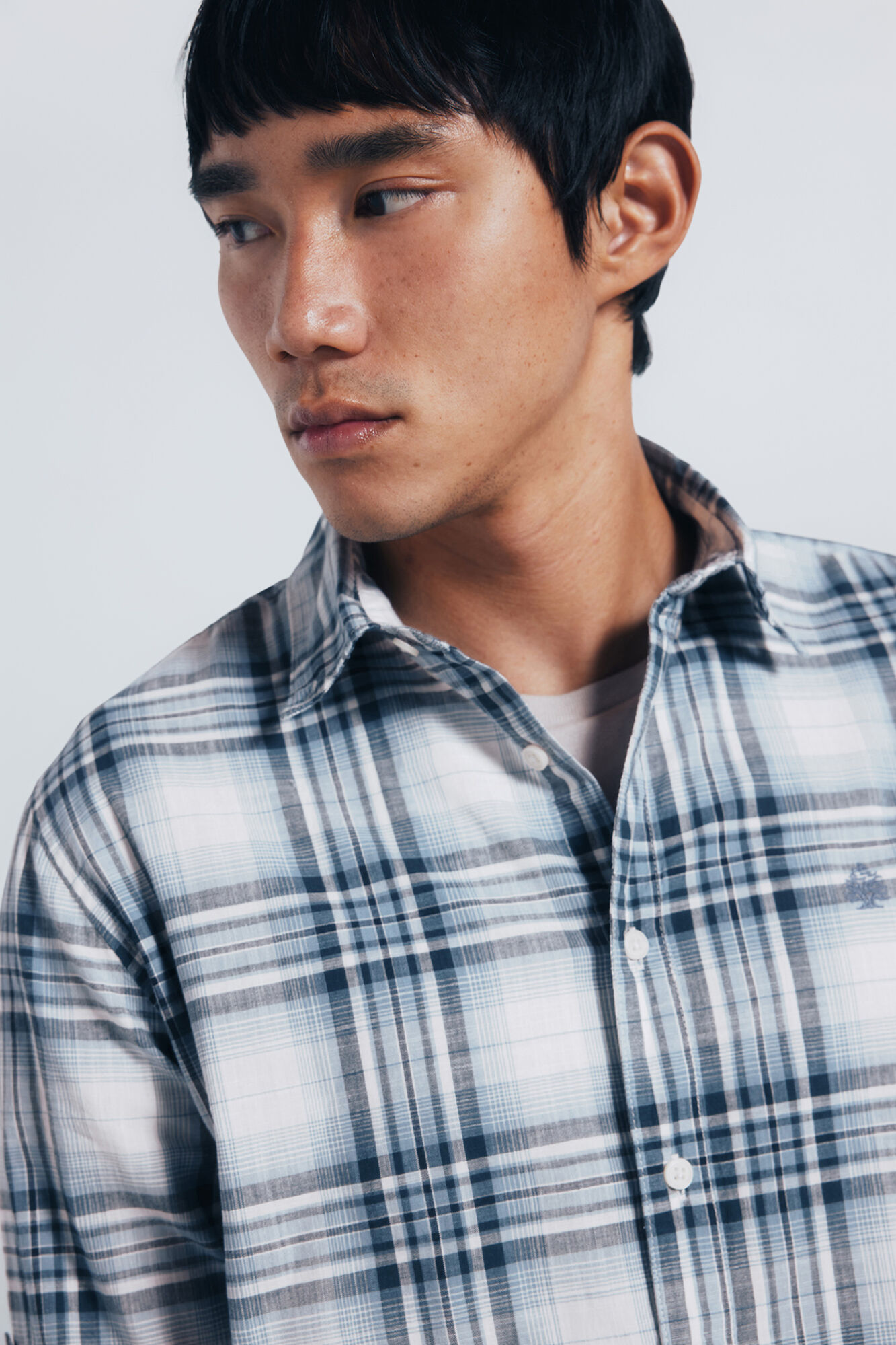 Springfield Camisa algod&oacute;n slub cuadros azul indigo