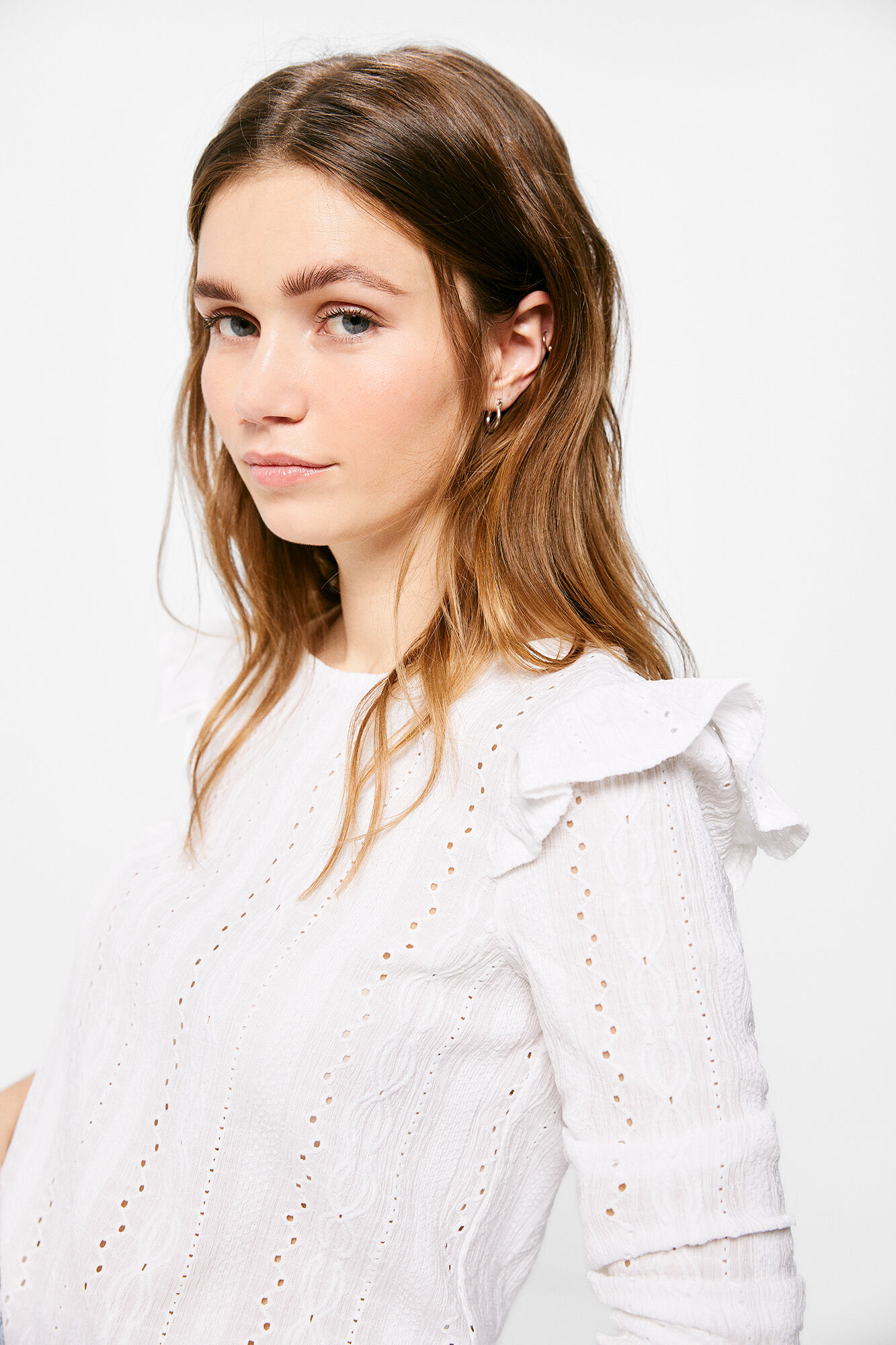 Springfield Blusa Bordado Suizo Volantes natural