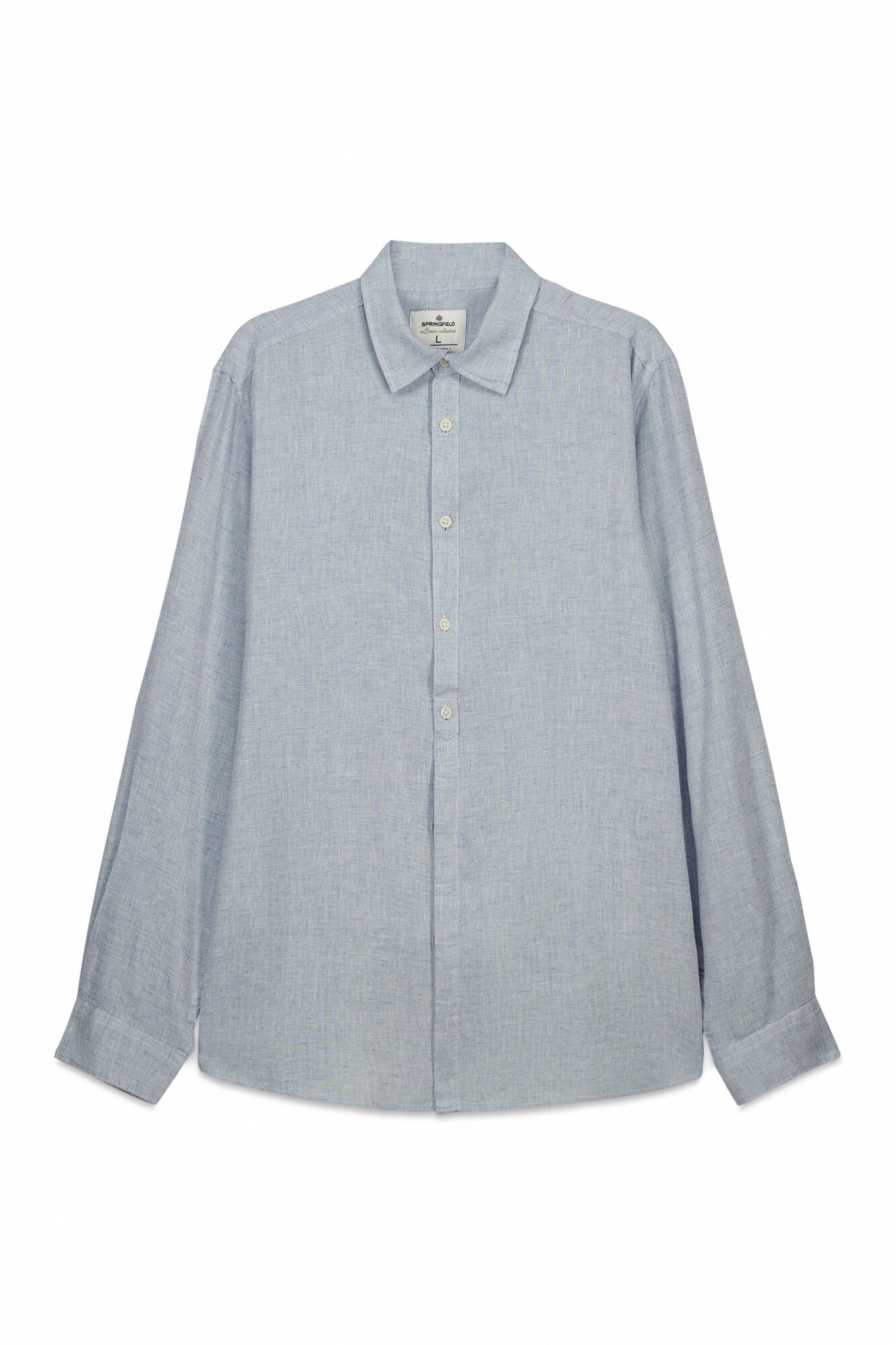 Springfield Camisa fil a fil de lino y viscosa azul