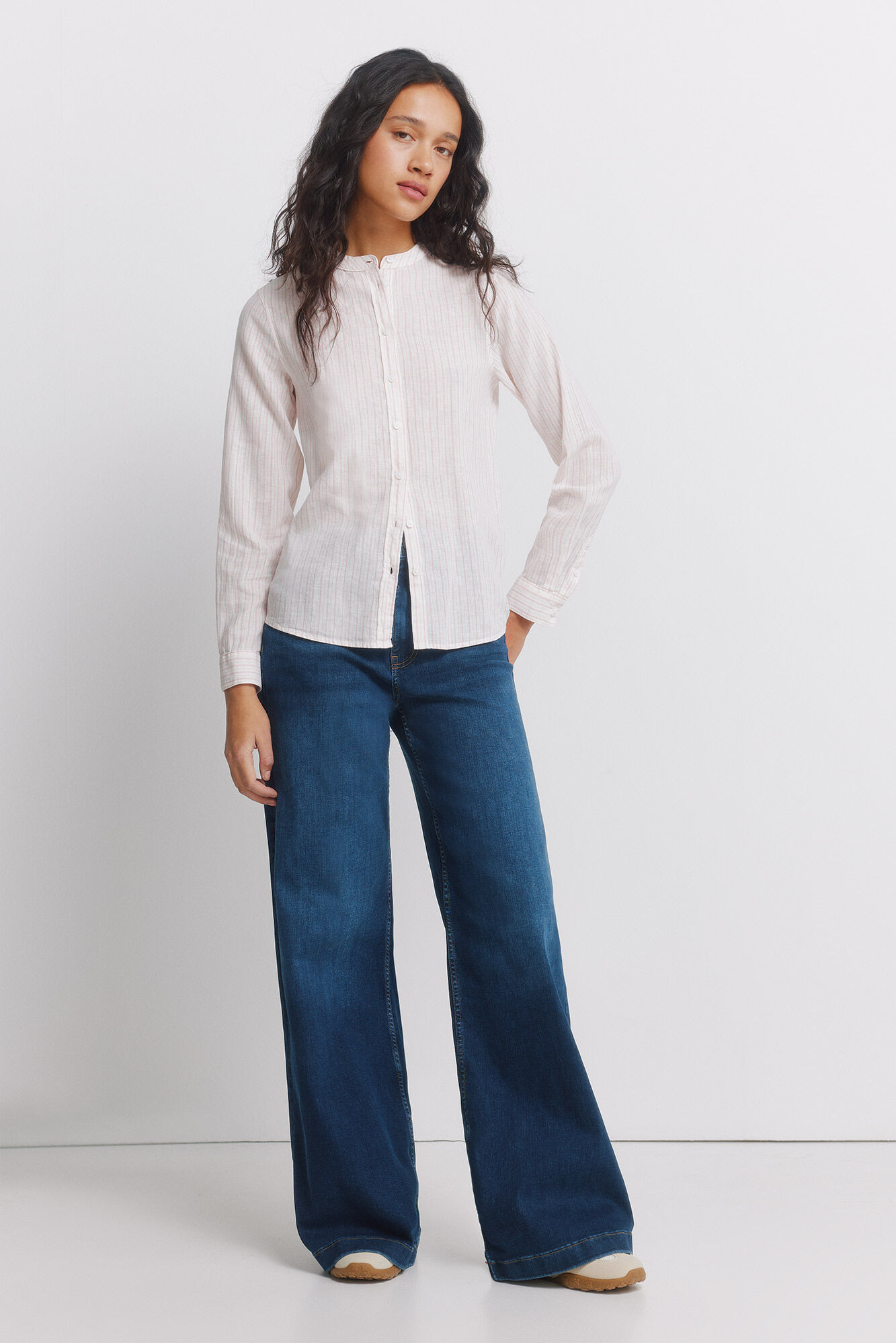 Springfield Camisa manga larga cuello mao de lino fucsia