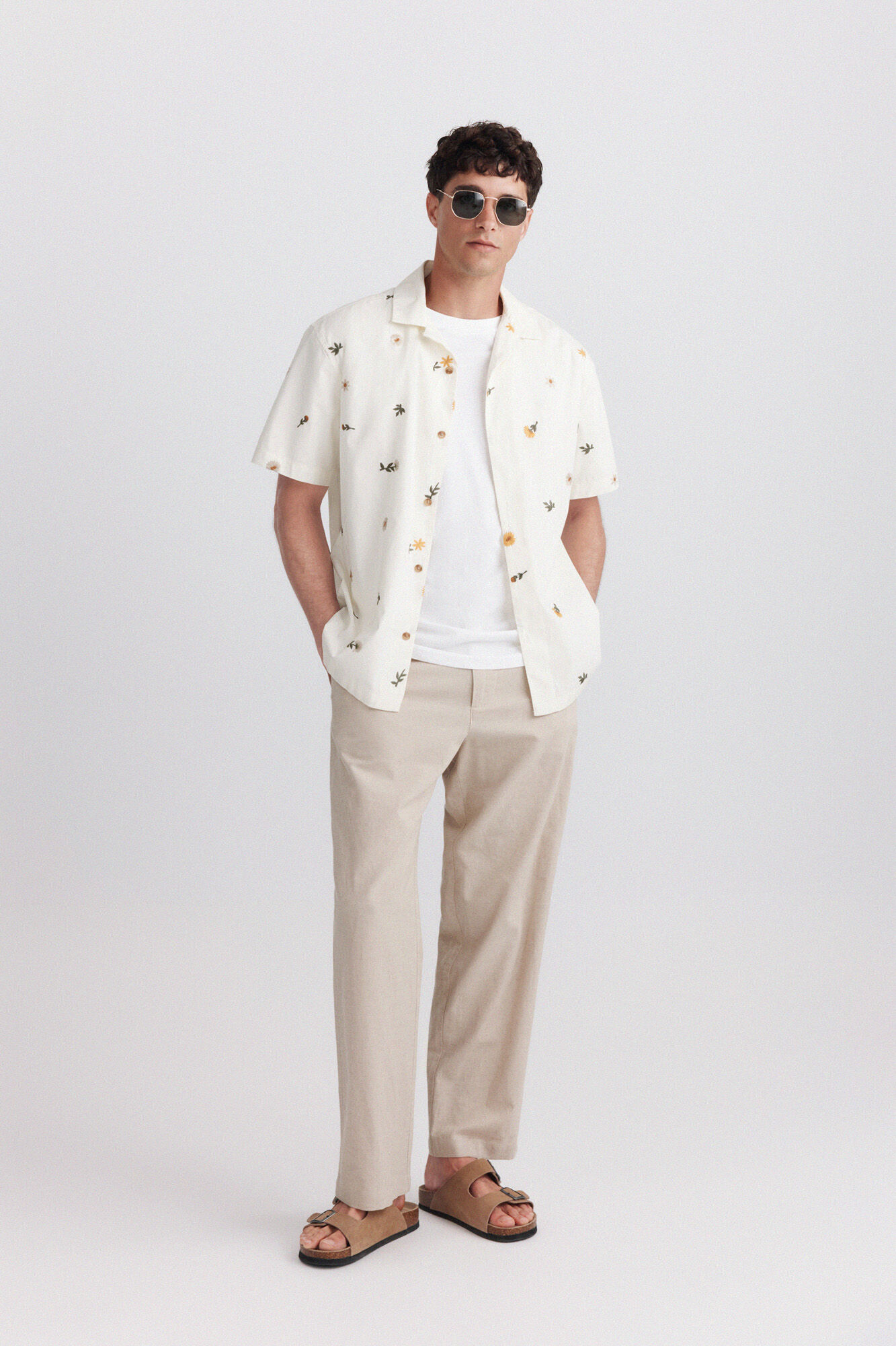 Springfield Camisa bowling de manga corta con bordado floral