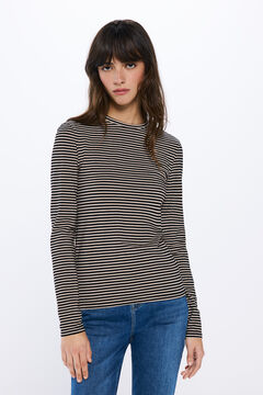 Springfield Playera entallada rayas lúrex beige