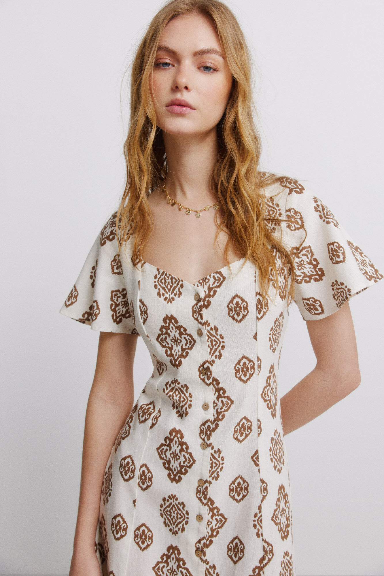 Springfield Vestido camisero estampado de lino estampado