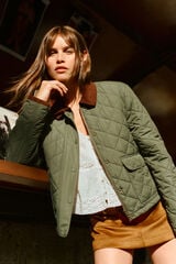 Springfield Chamarra short con relleno con cuello de pana khaki