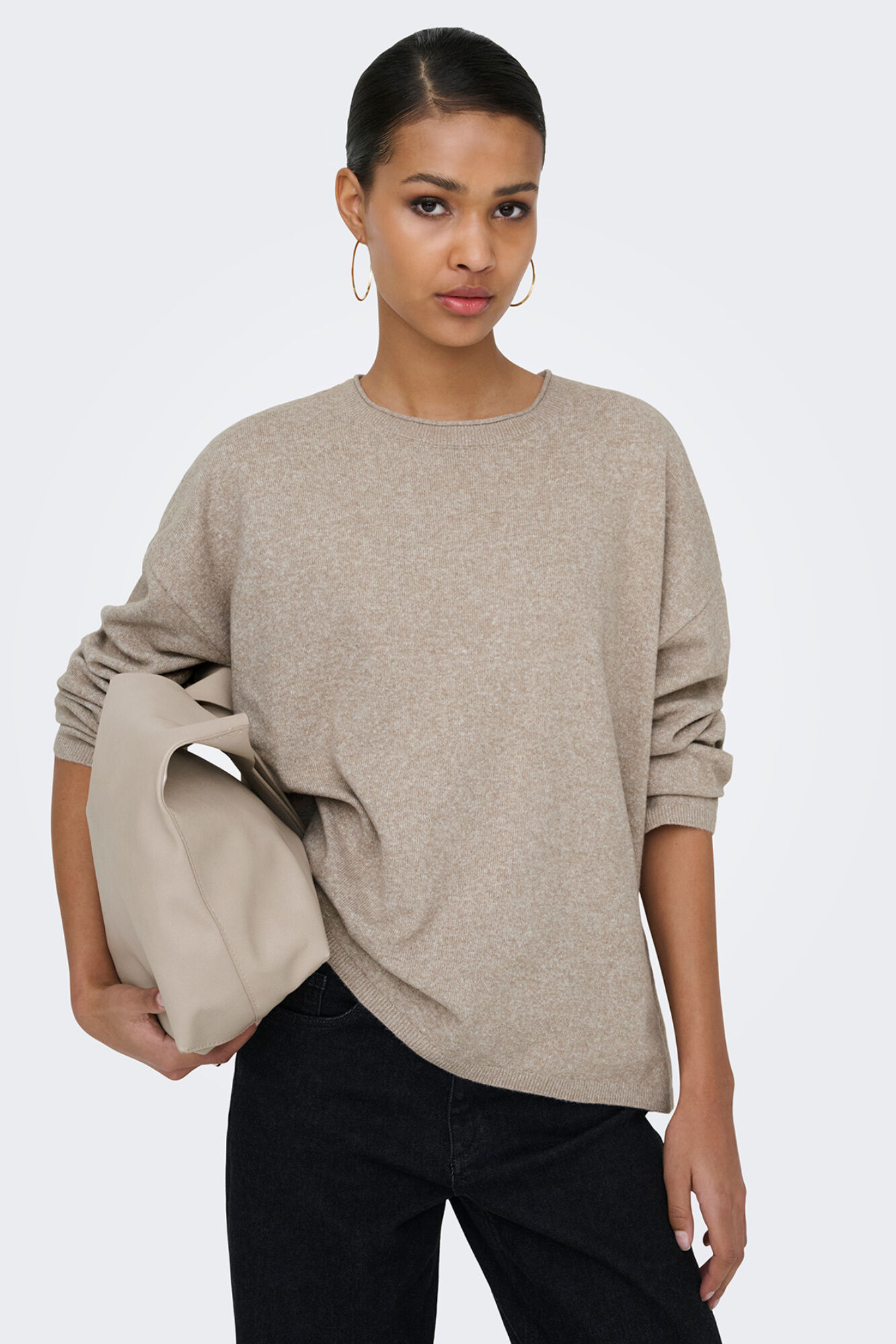 Only Su&eacute;ter de cuello redondo beige