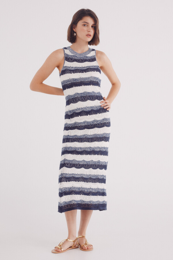 Springfield Vestido midi tejido estructura azulado