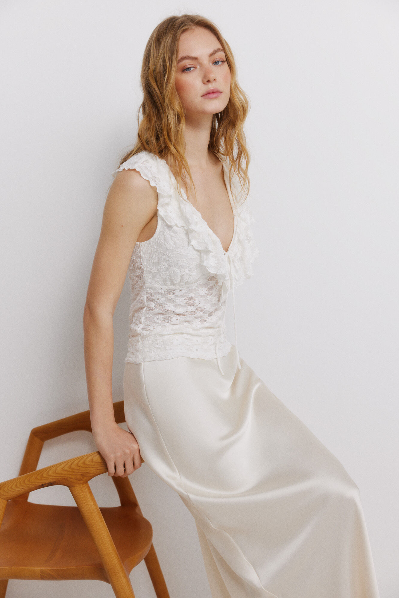 Springfield Top de volantes de encaje blanco