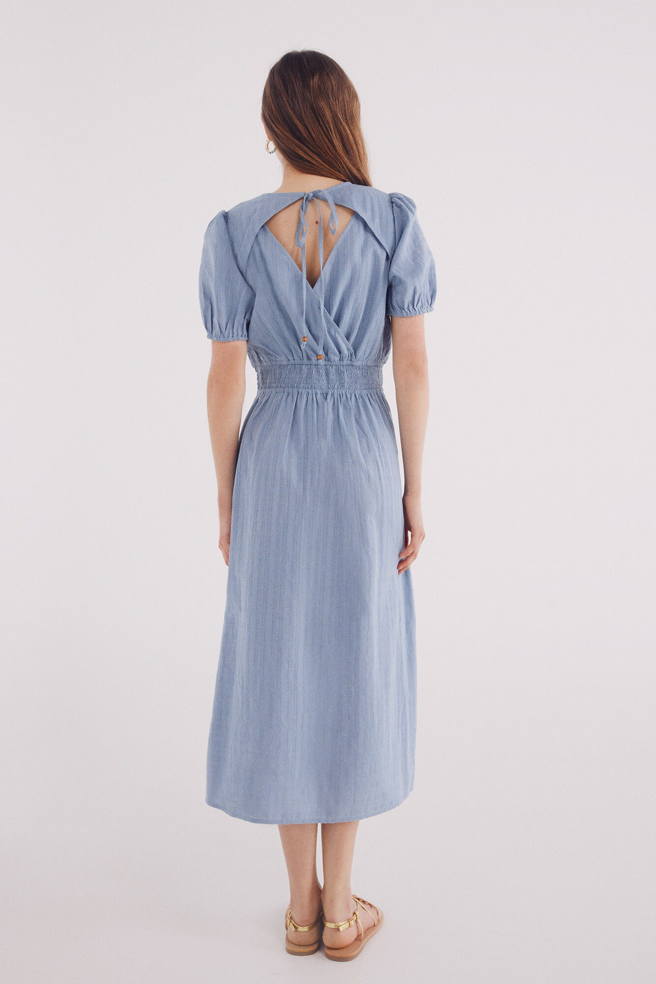 Springfield Vestido midi espalda cruzada turquesa