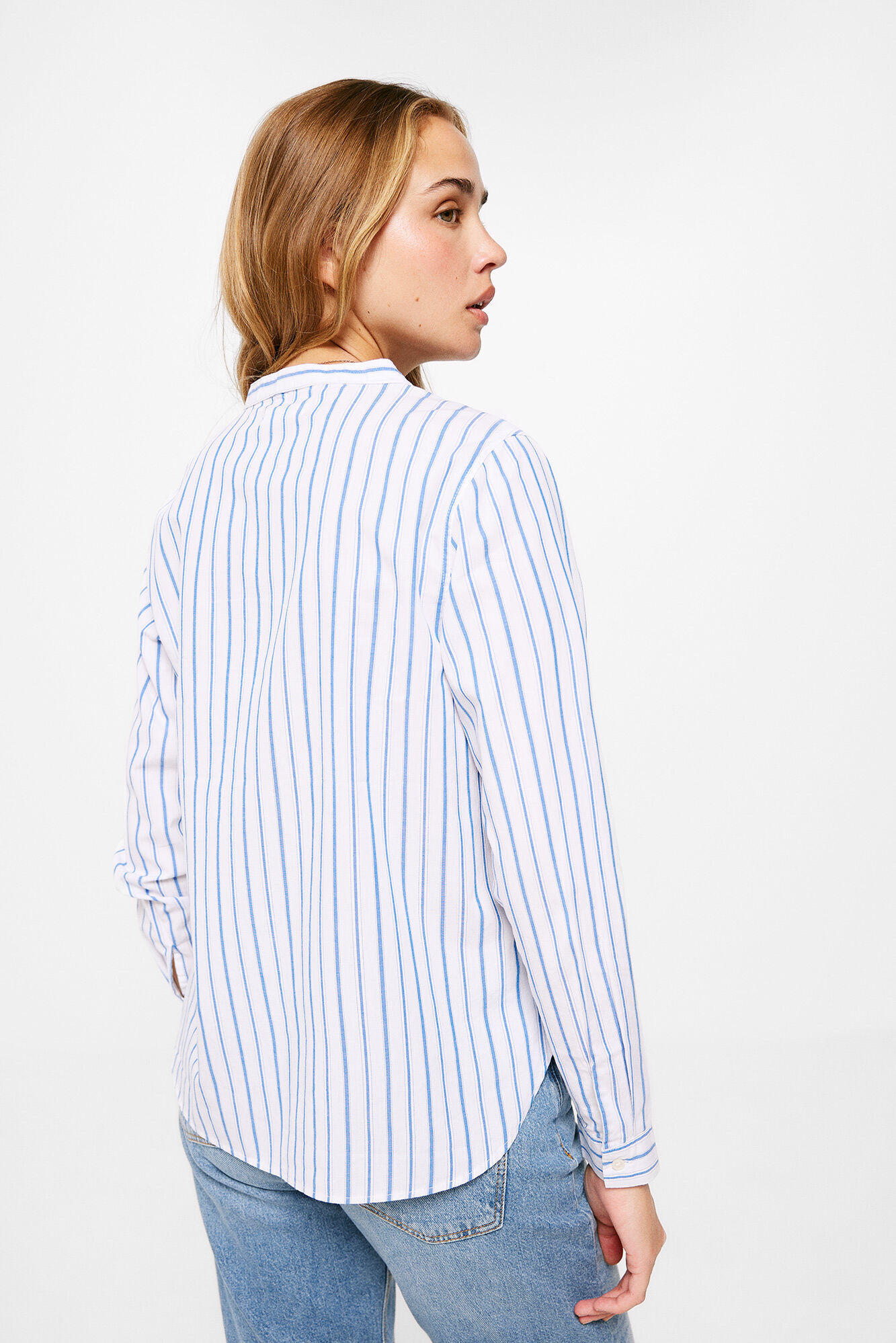 Springfield Blusa Rayas Cuello Mao Algod&oacute;n azul mezcla
