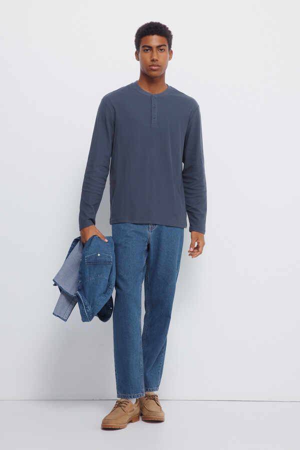 Springfield manga Cuello redondo con botones de playera azul indigo