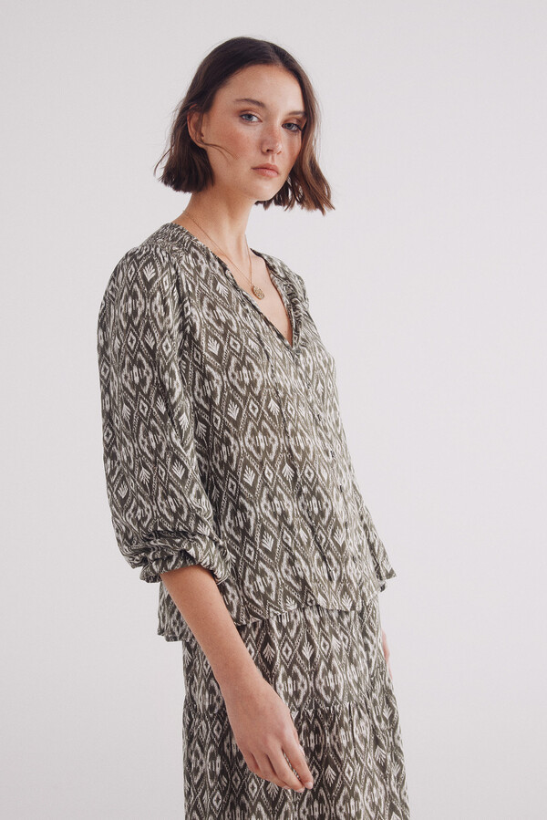 Springfield Blusa étnica nido de abeja khaki