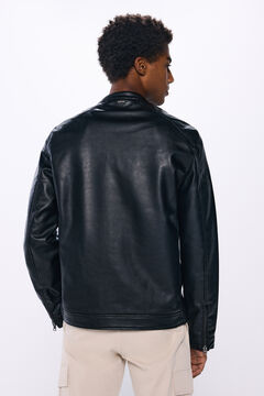 Springfield Chamarra motera efecto piel negro