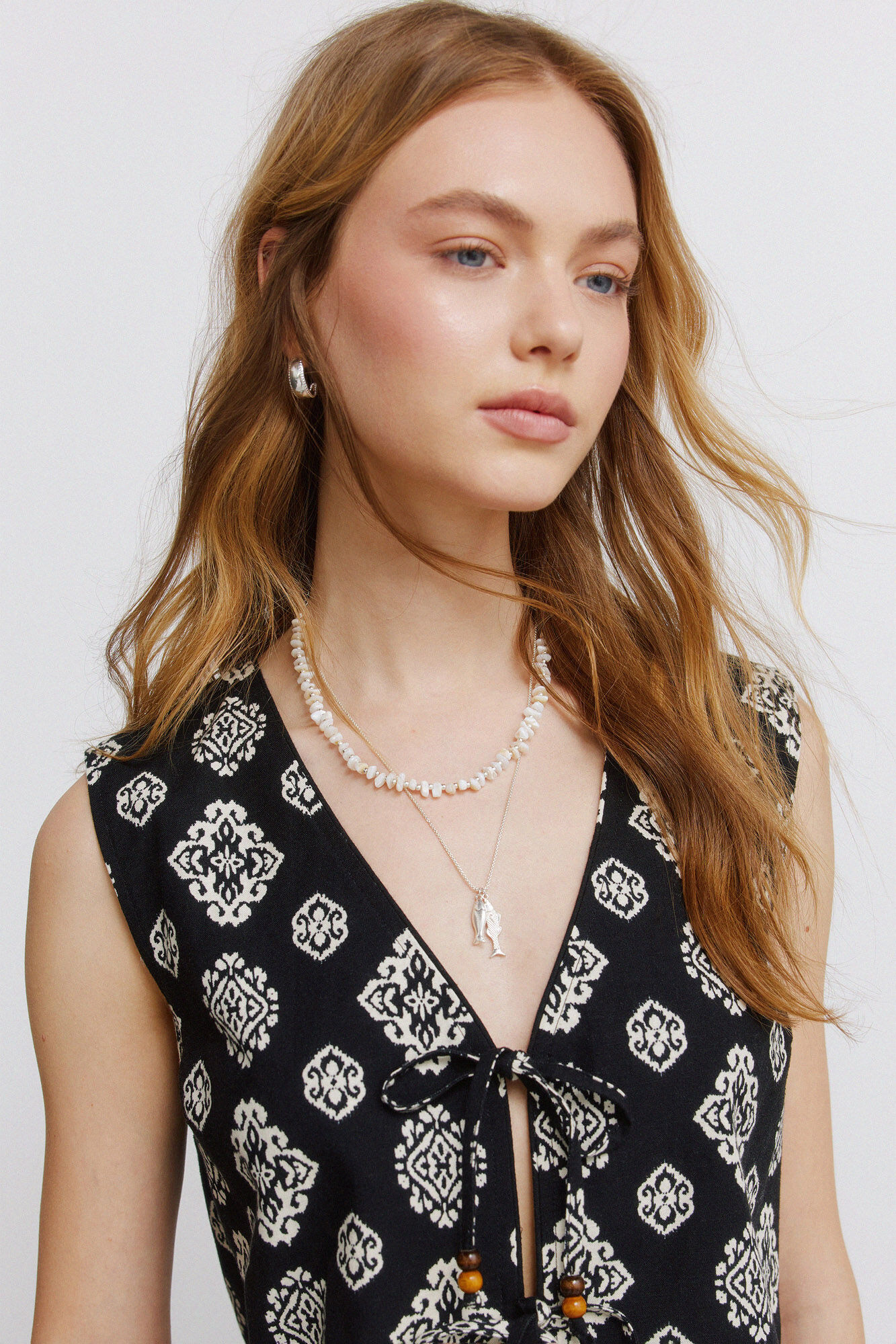 Springfield Chaleco de lino con estampado &eacute;tnico