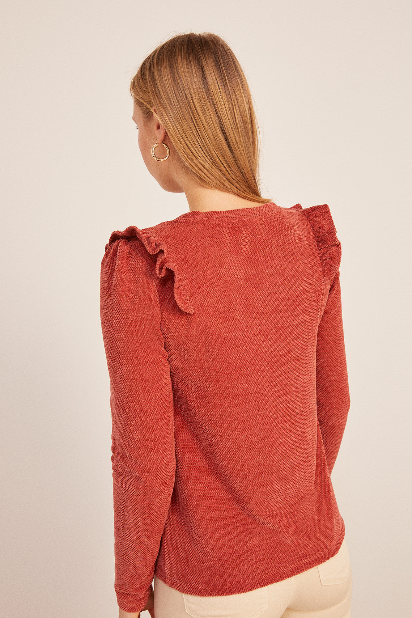 Springfield Playera Chenilla Volante Canes&uacute; naranja