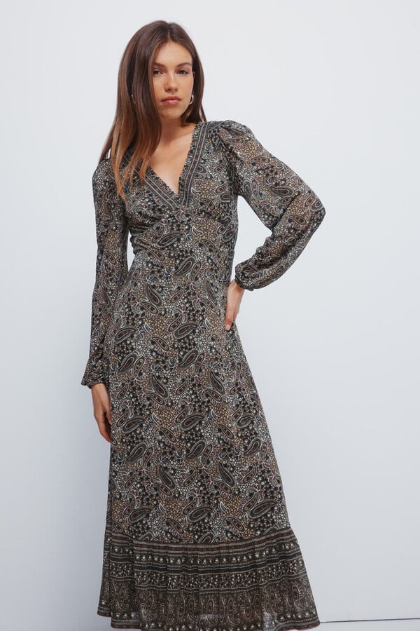 Springfield Vestido midi con borde de cachemira verde