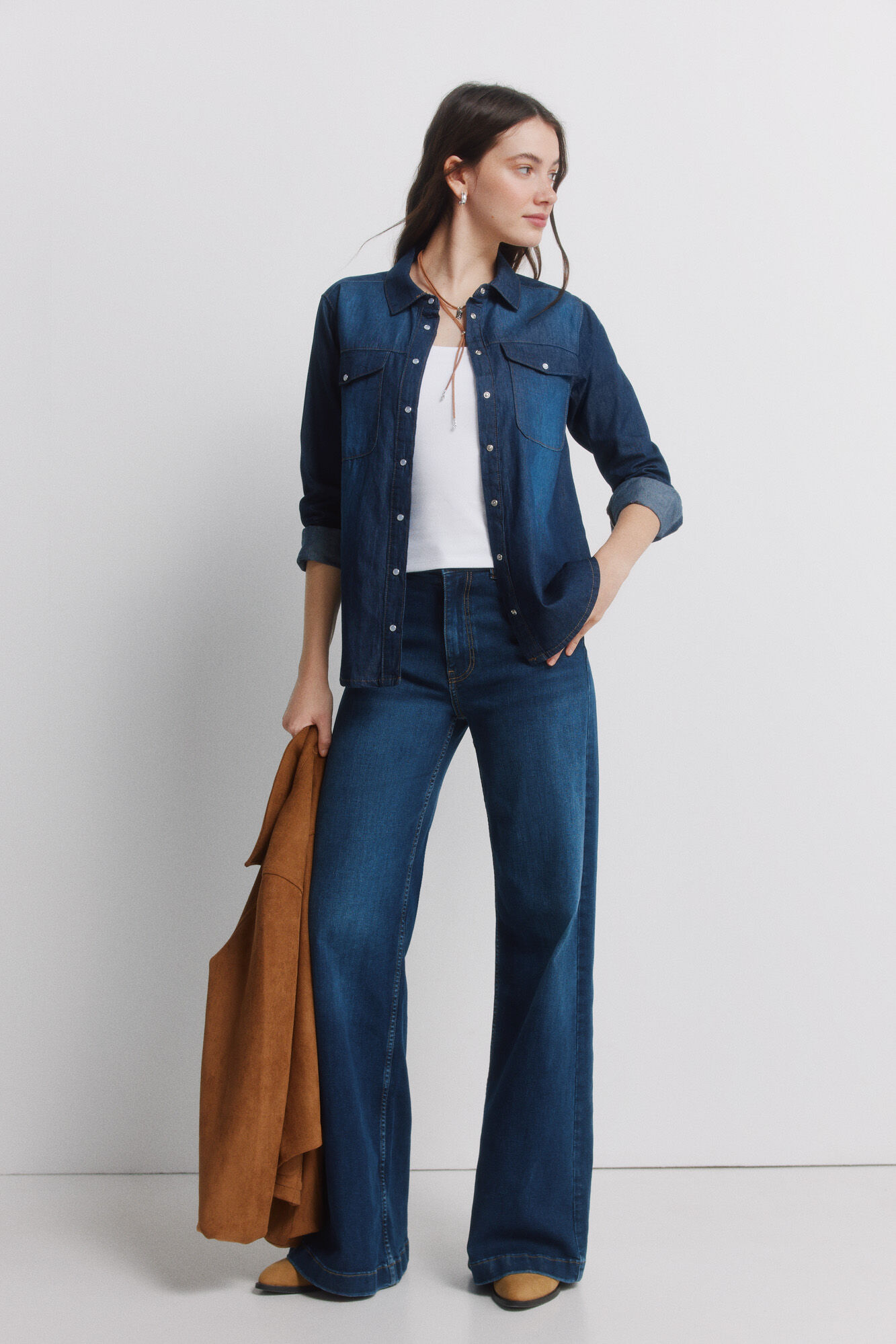 Springfield Camisa denim con bolsillos de algod&oacute;n azul