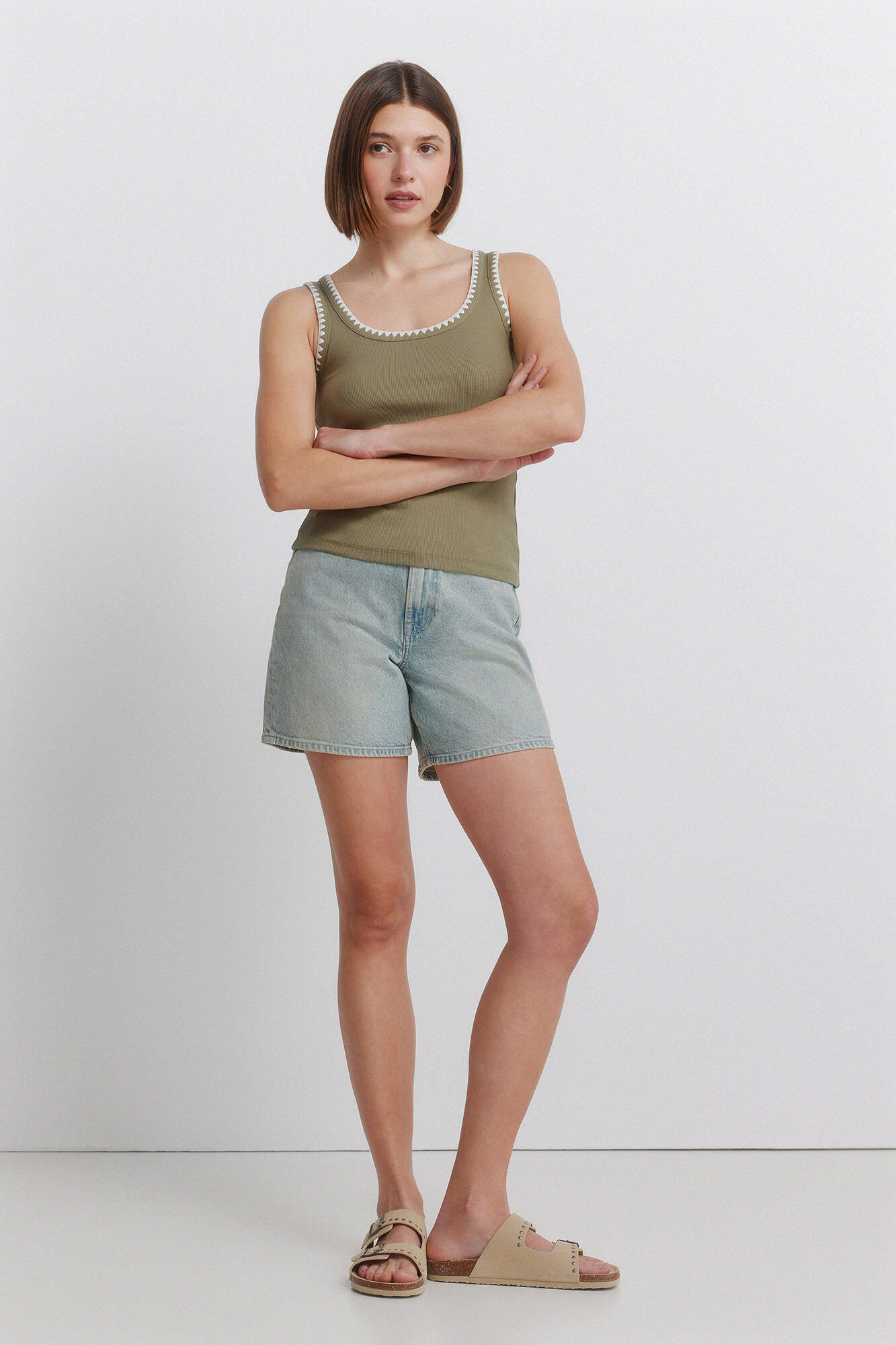 Springfield Playera nadadora bordada kaki