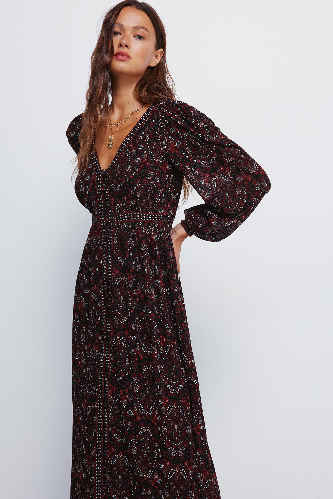 Springfield Vestido midi con cenefas