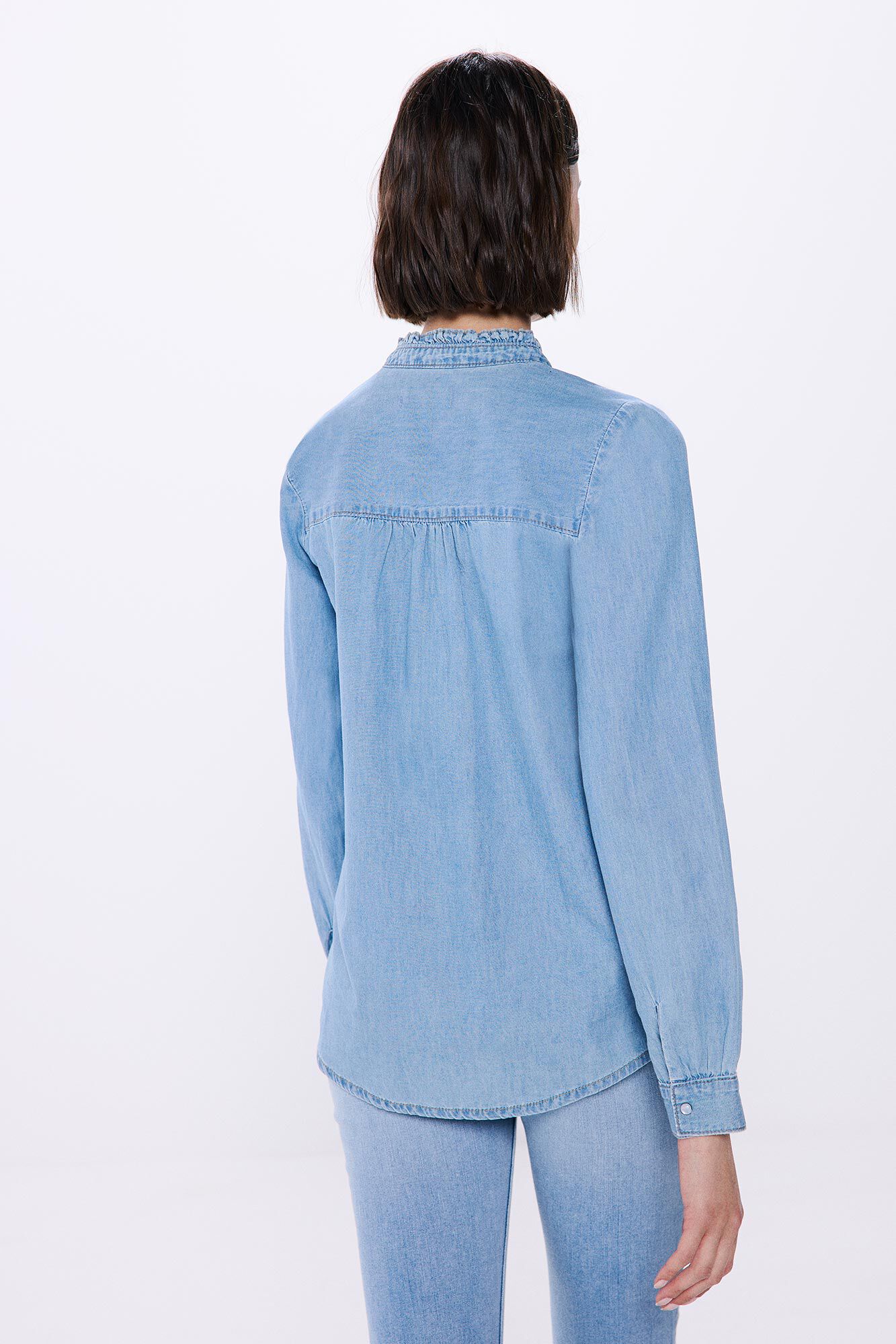 Springfield Blusa denim volantes azul tinta