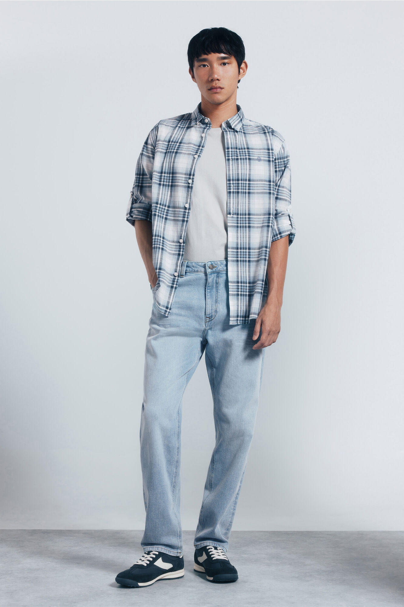 Springfield Camisa algod&oacute;n slub cuadros azul indigo