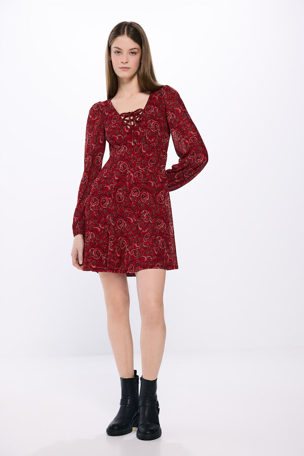 Springfield Vestido corto escote zigzag estampado rojo