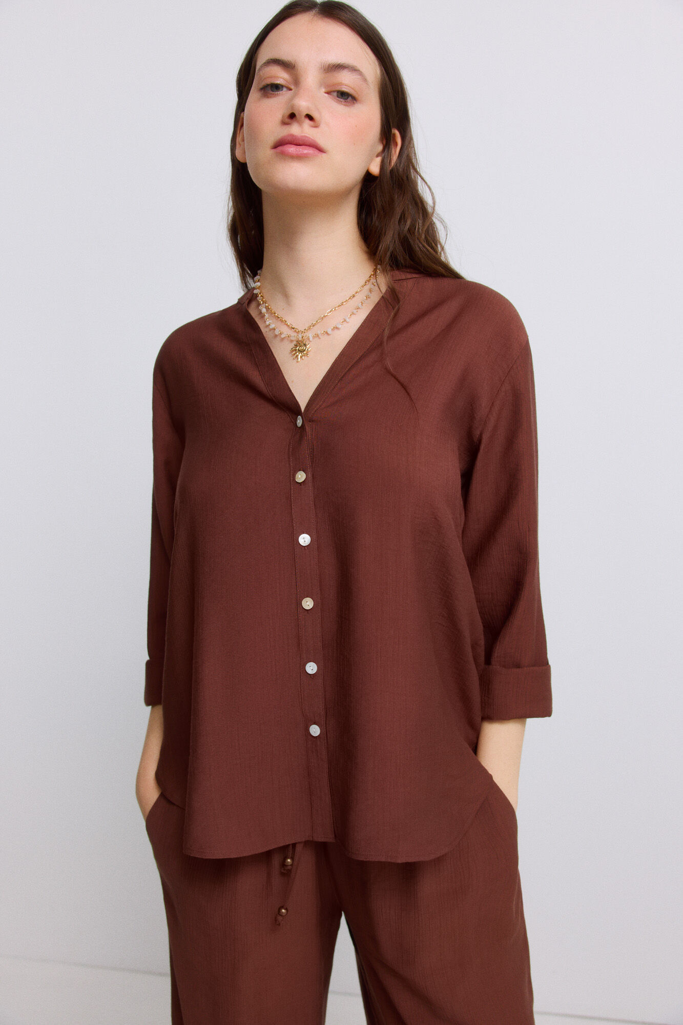 Springfield Blusa escote en V caf&eacute;
