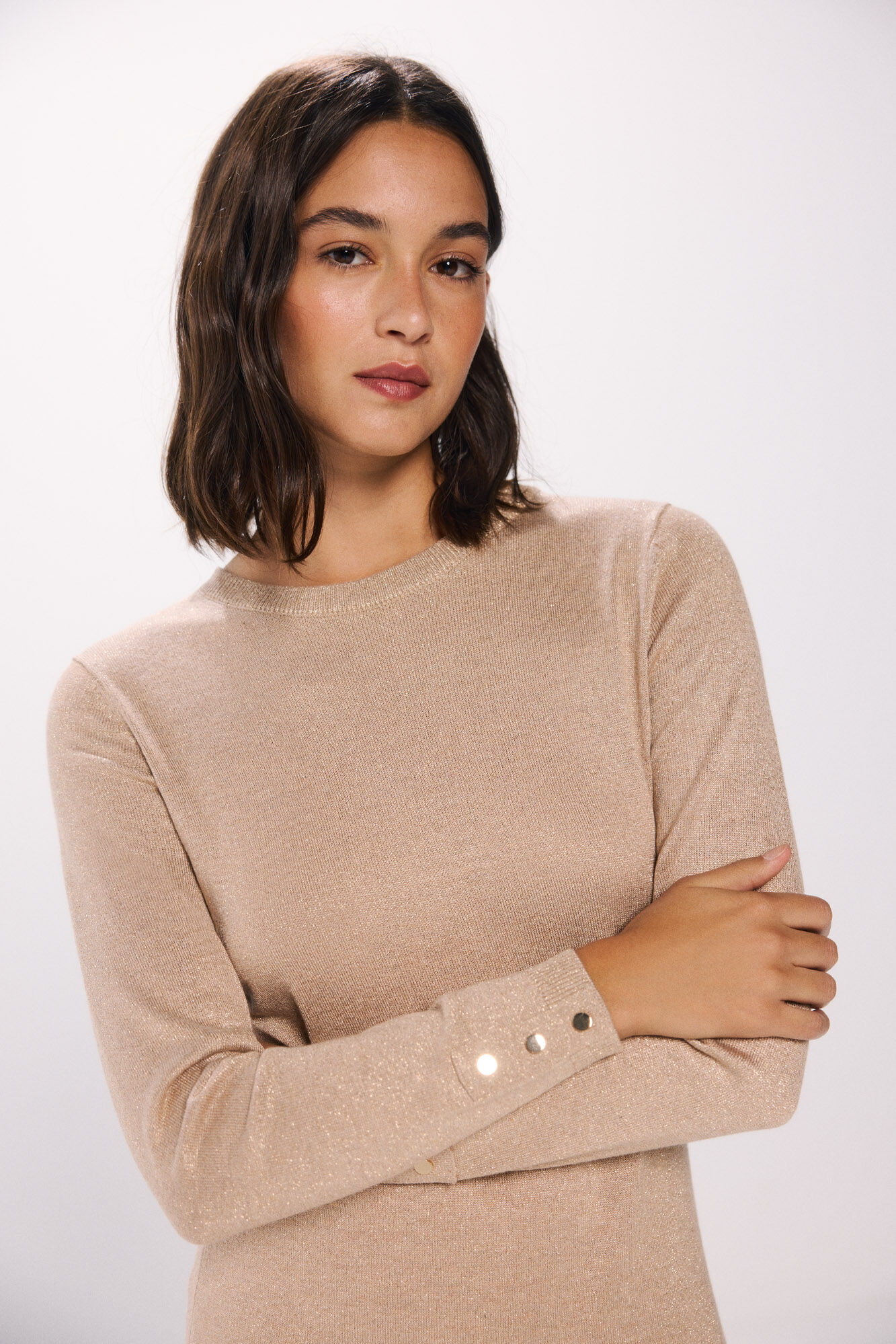 Springfield Vestido punto midi botones pu&ntilde;os caf&eacute;