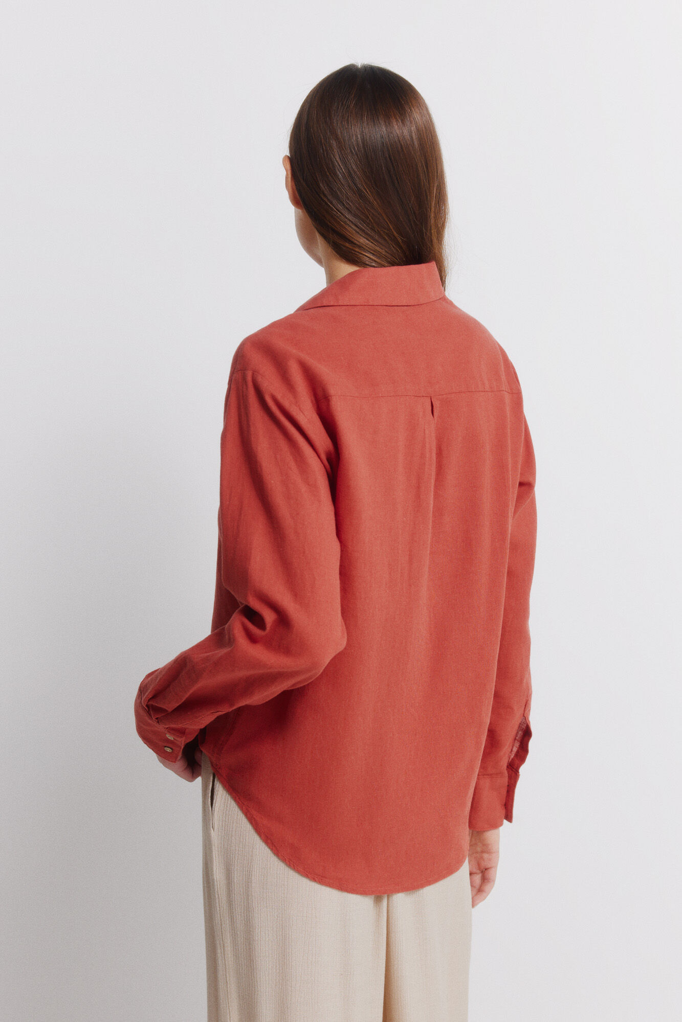 Springfield Camisa escote pico de lino coral