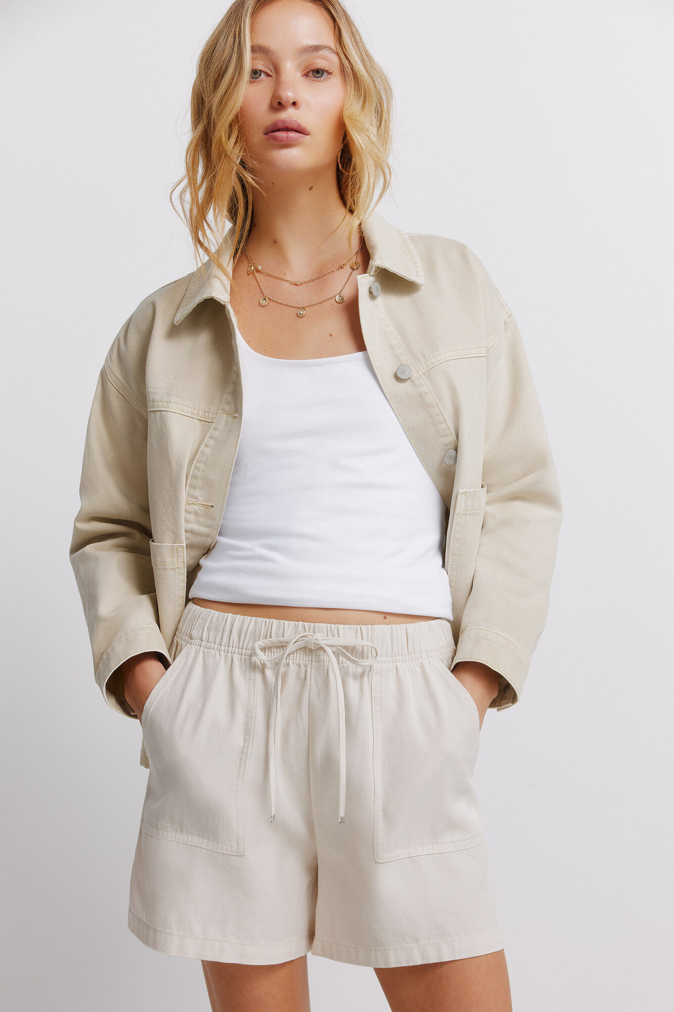 Springfield Short con el&aacute;stico en la cintura beige