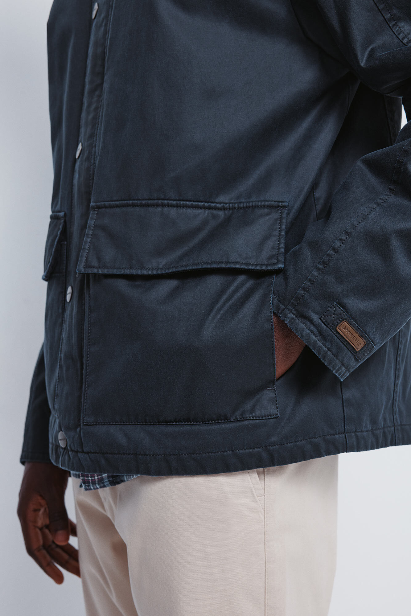 Springfield Parka short con cuello de pana azul