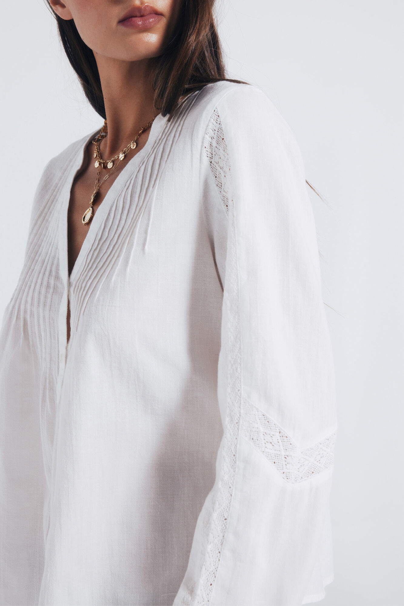 Springfield Blusa plisados mangas lace caf&eacute;