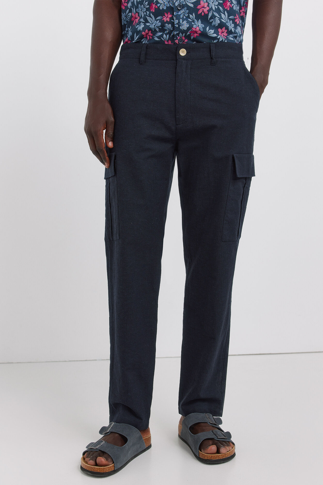 Springfield Pantal&oacute;n cargo de lino slim fit azulado