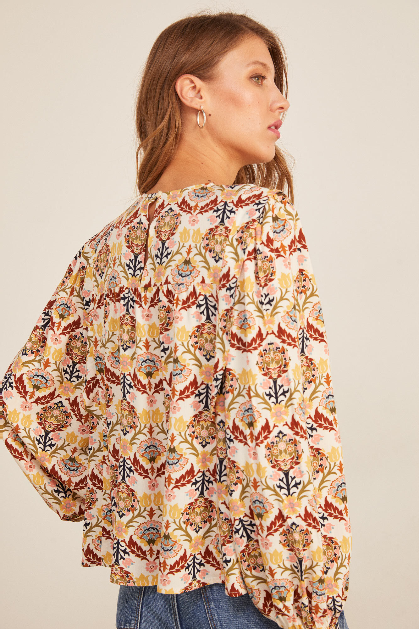 Springfield Blusa Estampada Volumen beige
