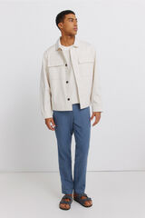 Springfield Pantal&oacute;n slim fit comfort de lino con estructura azul mezcla