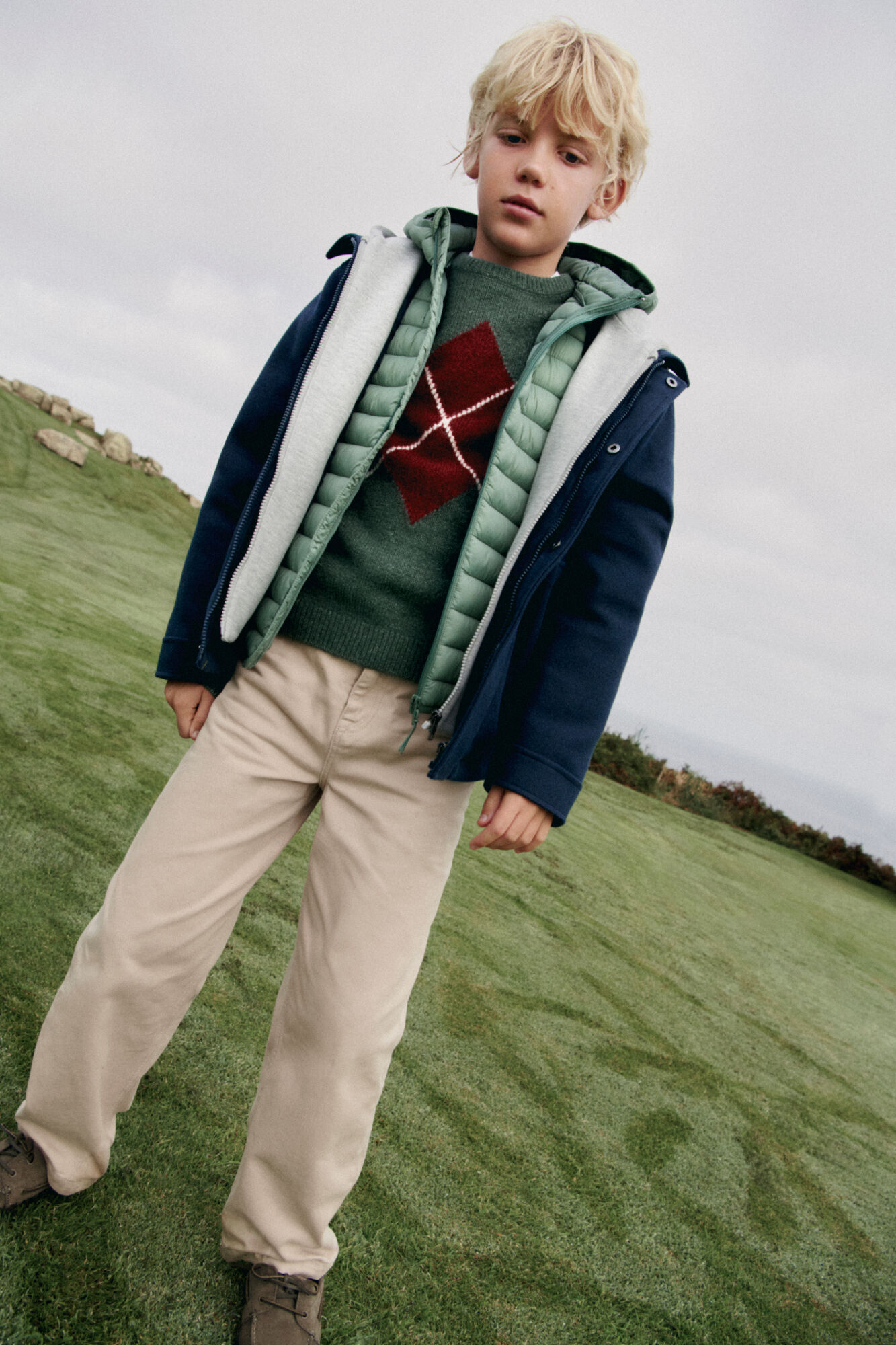 Springfield Kids Jersey caqui con estampado de rombos para ni&ntilde;o